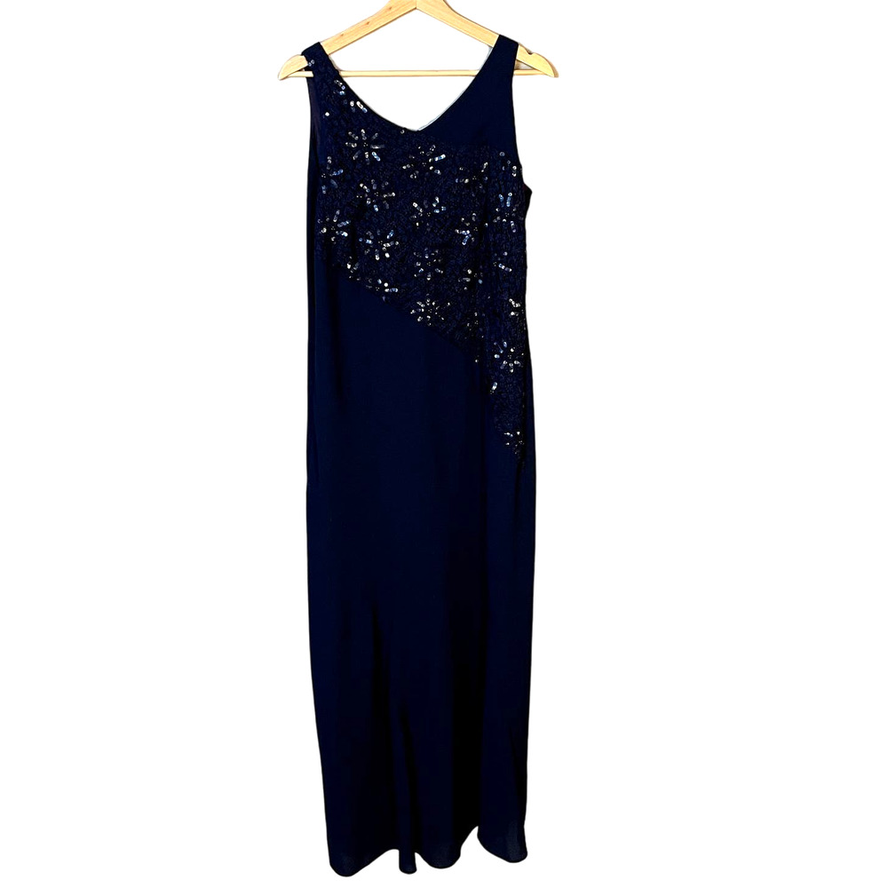 Ursula of Switzerland Sequin Bodice Long Formal Dark Blue Sleeveless Dress SZ 12